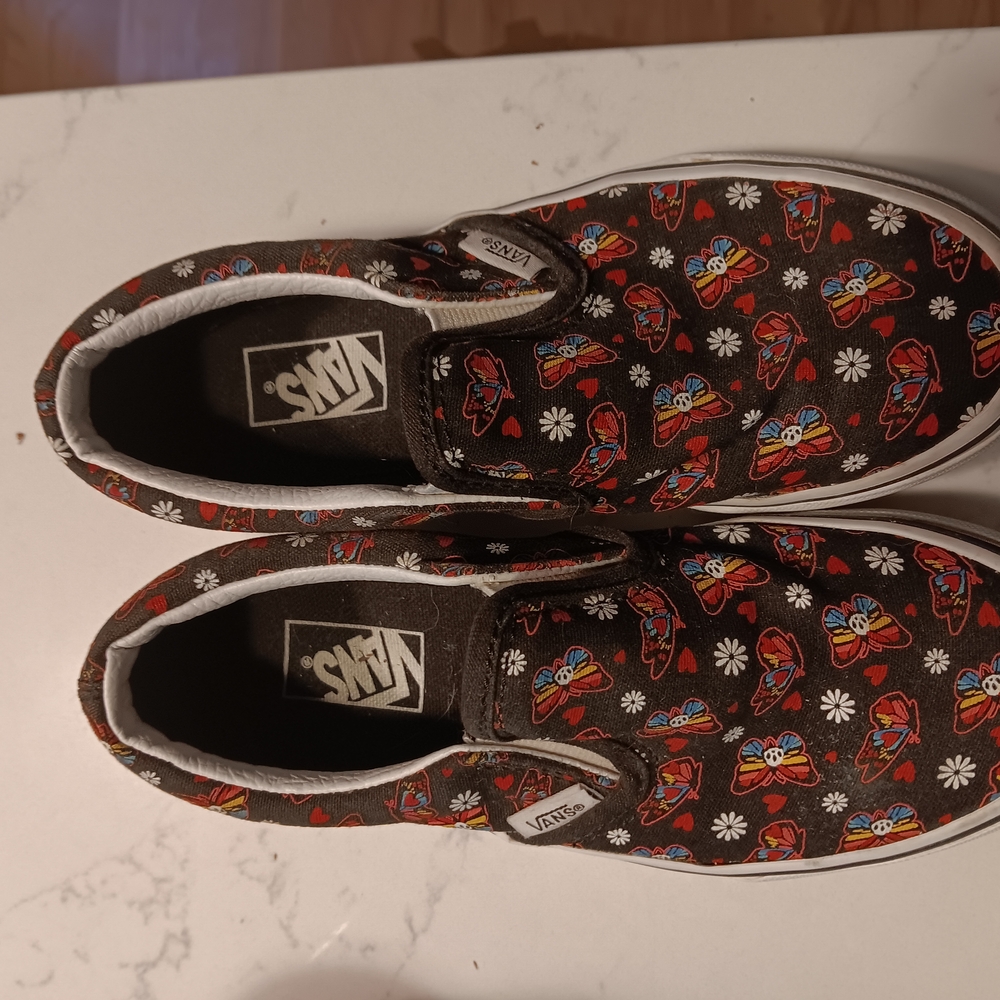 Vans Kids' Brown Slip-On Sneakers with Butterfly Design